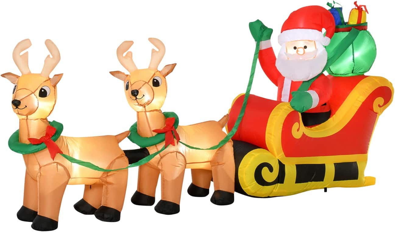 Décoration gonflable de Noël HOMCOM Traîneau tiré par des rennes Avec souffleur et 6 lampes LED 240 x 57 x 112 cm
