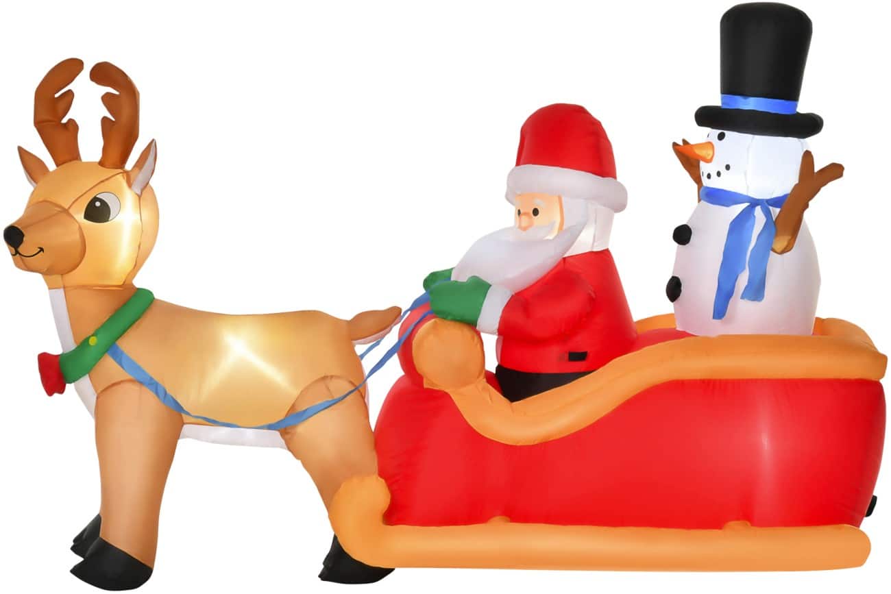 HOMCOM Opblaasbare kerstversiering Kerstman-slee met rendier sneeuwpop en LED-verlichting 200 x 80 x 128 cm