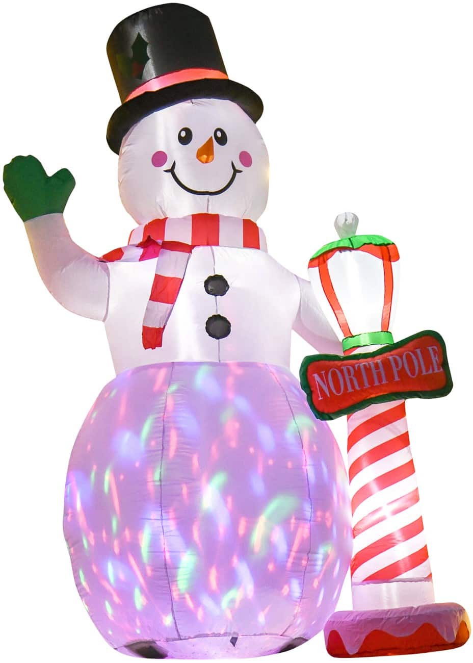 HOMCOM Opblaasbare kerstversiering Wit Sneeuwpop met Blazer en LED-verlichting 164 x 103 x 240 cm