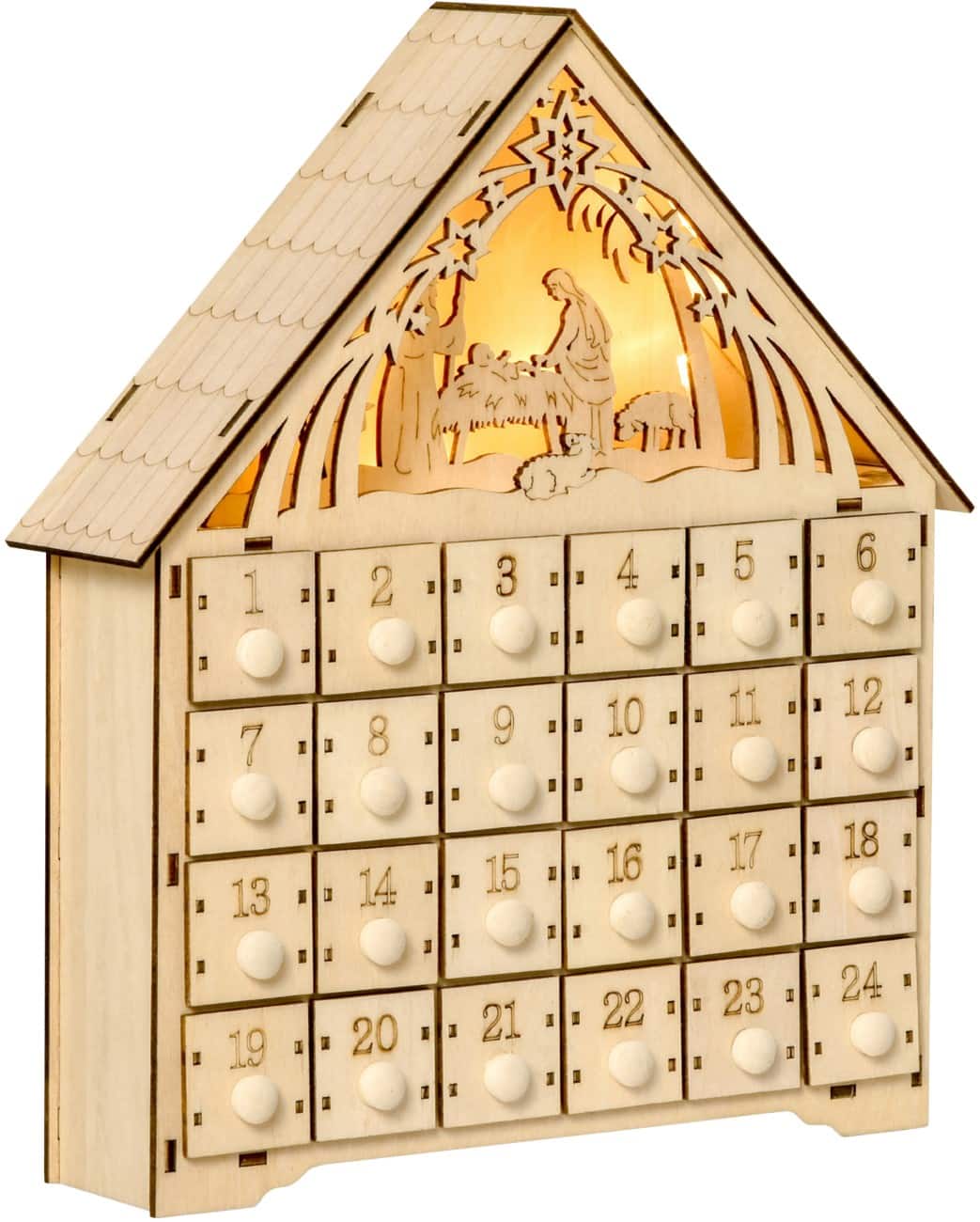 Calendrier de l’Avent HOMCOM LED Nativité Naturel Bois 26,6 x 6 x 30 cm