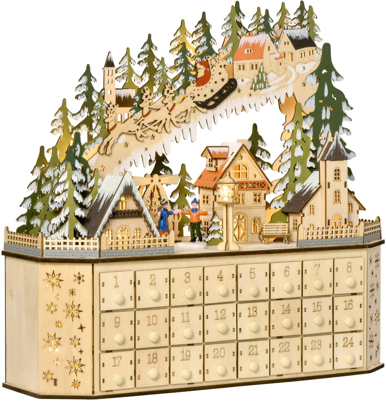 Calendrier de l’Avent HOMCOM Bois LED 45 x 13 x 43 cm