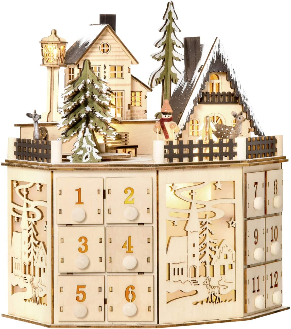 Calendrier de l’Avent HOMCOM Bois LED 25 x 20 x 29 cm