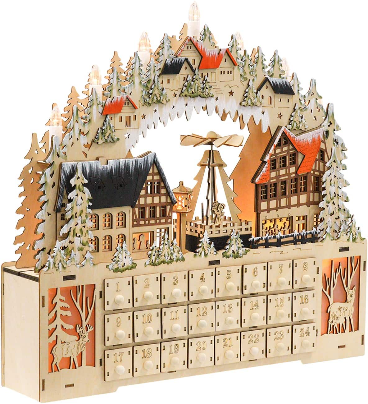 Calendrier de l’Avent HOMCOM Bois LED 45 x 9 x 42,5 cm