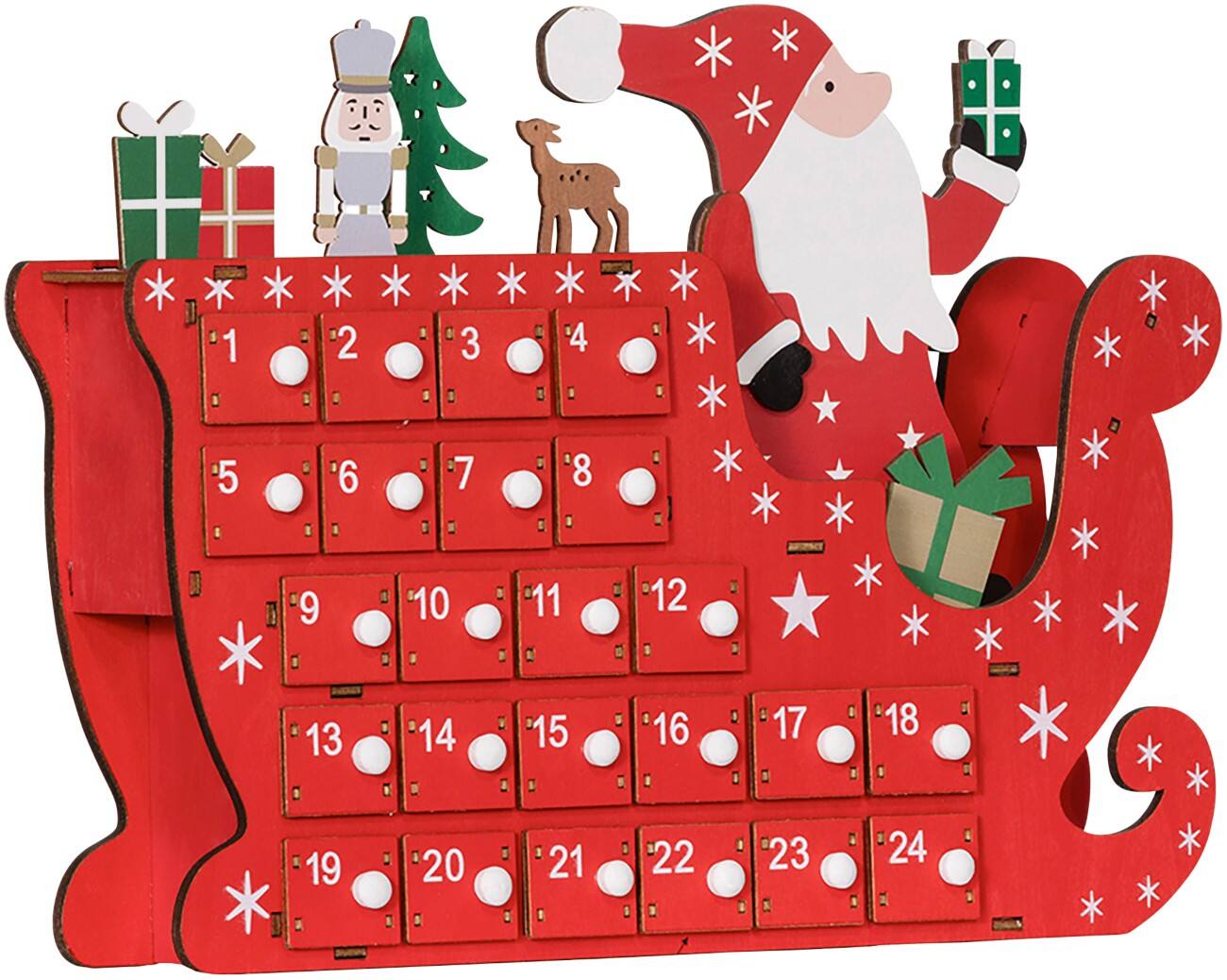 Calendrier de l’Avent HOMCOM Traîneau du Père Noël Rouge 22,5 x 8 x 36 cm