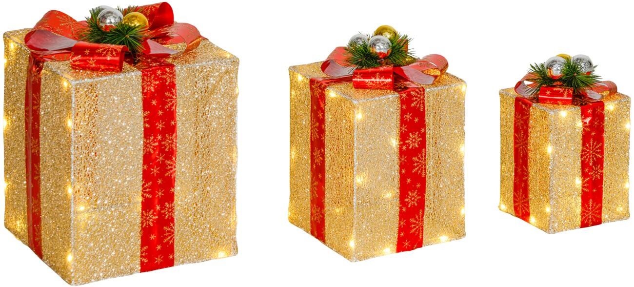 Décoration lumineuse OutSunny LED Ensemble de cadeaux Doré 3 unités