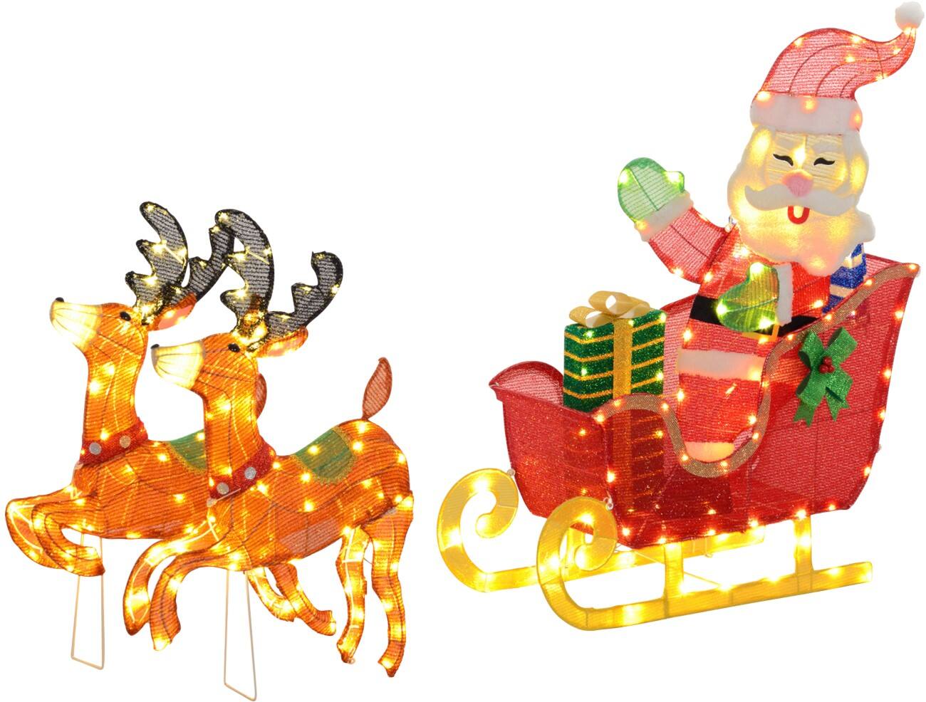 Décoration lumineuse OutSunny LED Traîneau du Père Noël tiré par des rennes 99 cm