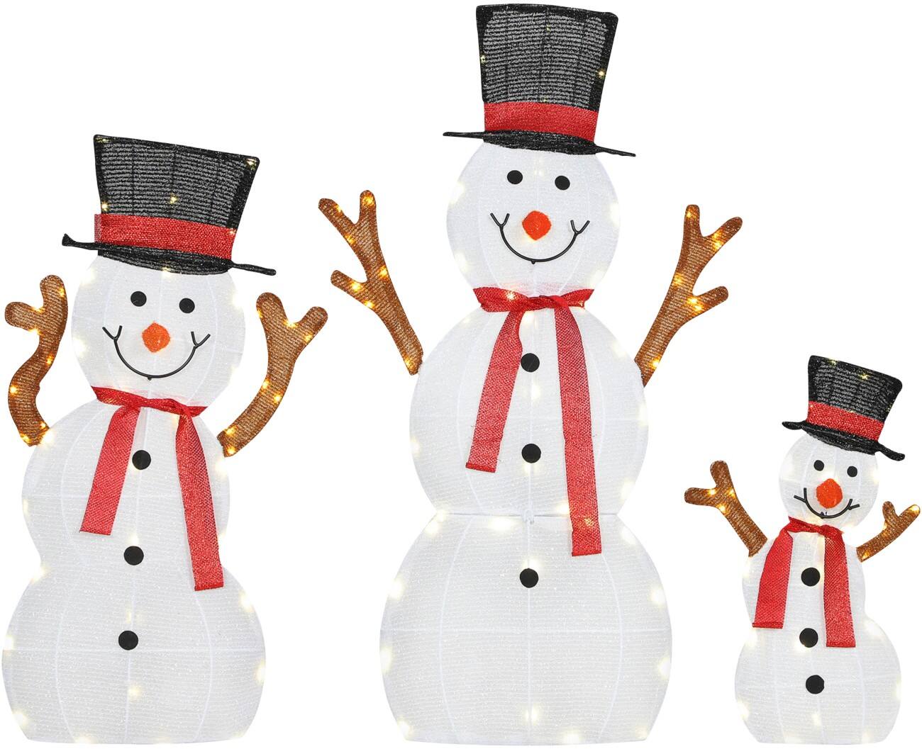 Décoration lumineuse OutSunny LED Famille de bonhommes de neige Extérieur 91,5 cm