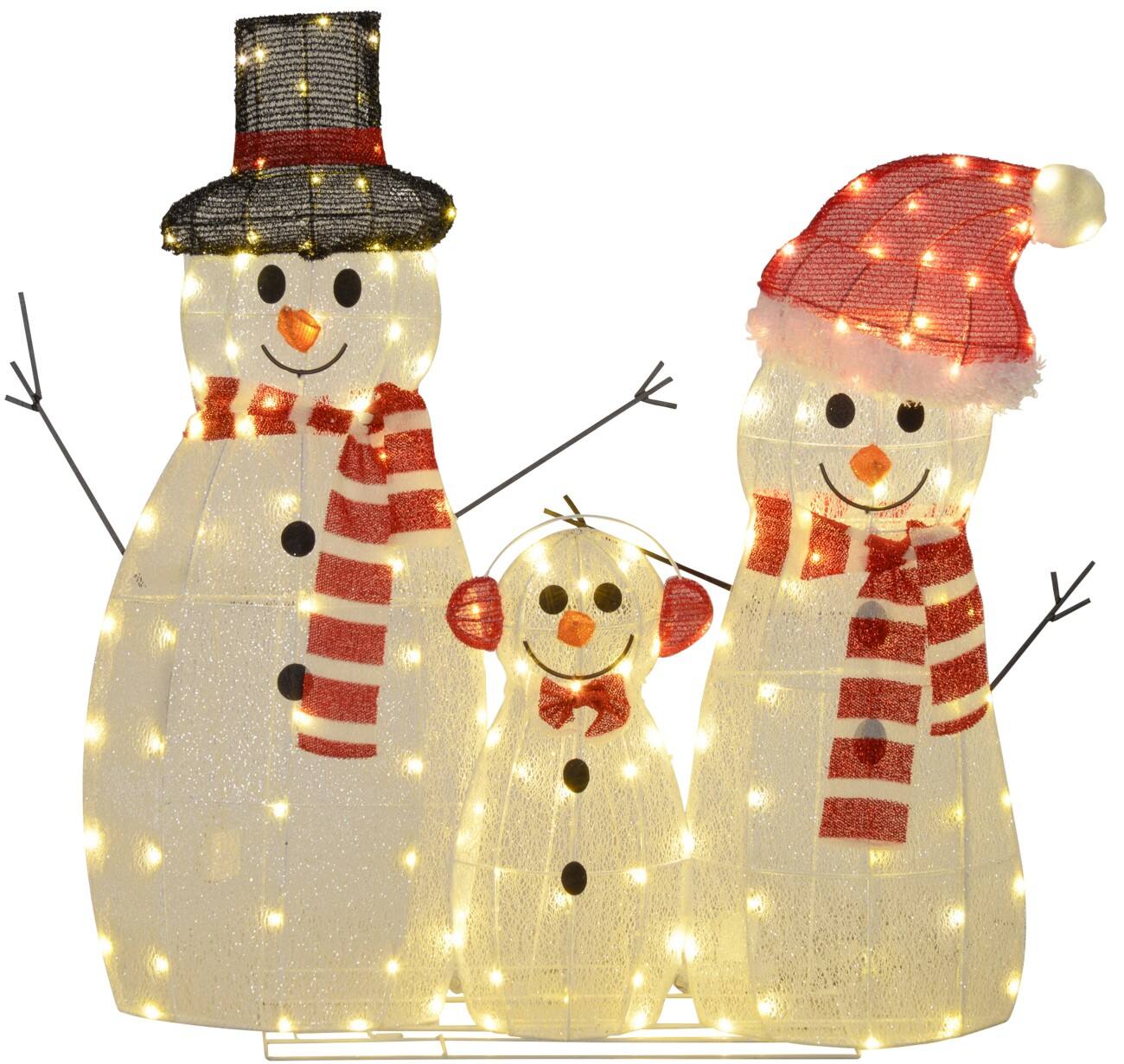 Décoration lumineuse OutSunny LED Famille de bonhommes de neige Blanc 93 cm