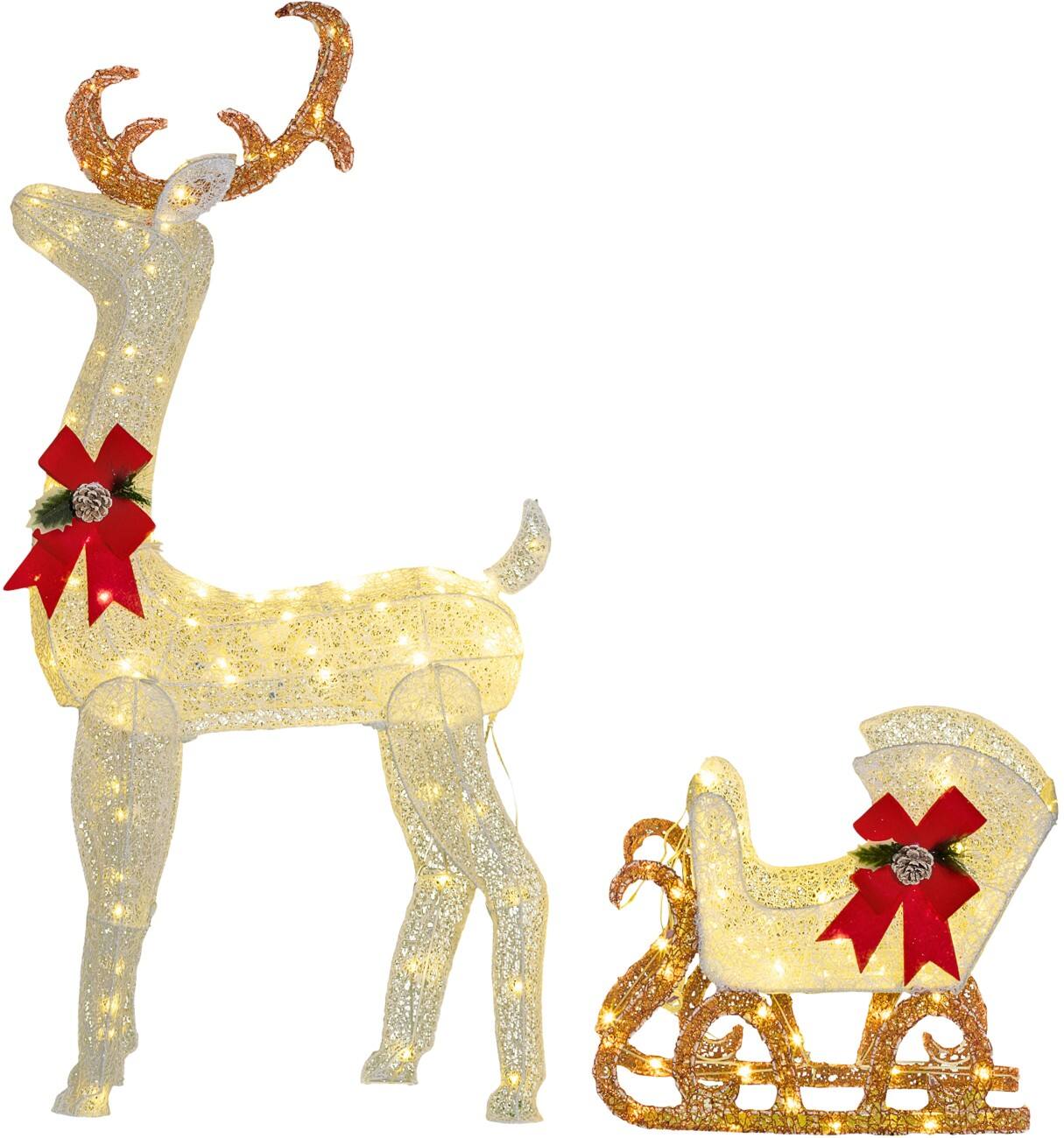 Décoration lumineuse OutSunny LED Traîneau tiré par des rennes Blanc 50 cm