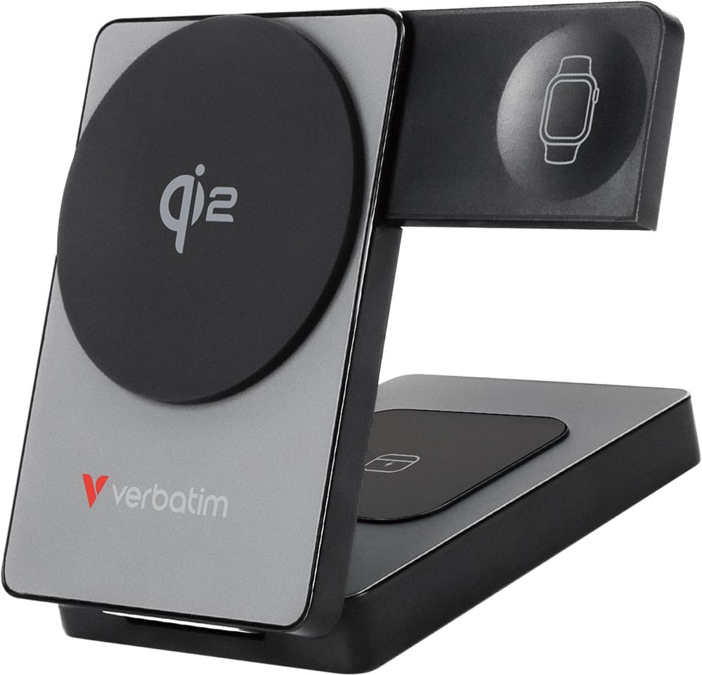 Batterie externe Verbatim Charge 'n Go Qi2 5000 mAh 3-en-1 Magnétique Sans fil USB-C PD3.0 20 W Gris 32294