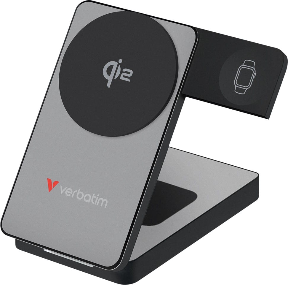 Verbatim Charge 'n Go Qi2 10000mAh 3-in-1 Magnetisch Draadloos Powerbank USB-C PD3.0 30W Grijs 32295
