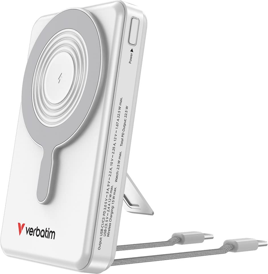 Verbatim Charge 'n Go 10000mAh Magnetisch Draadloos Powerbank USB-C PD3.0 QC3.0 52W Zilver 32273