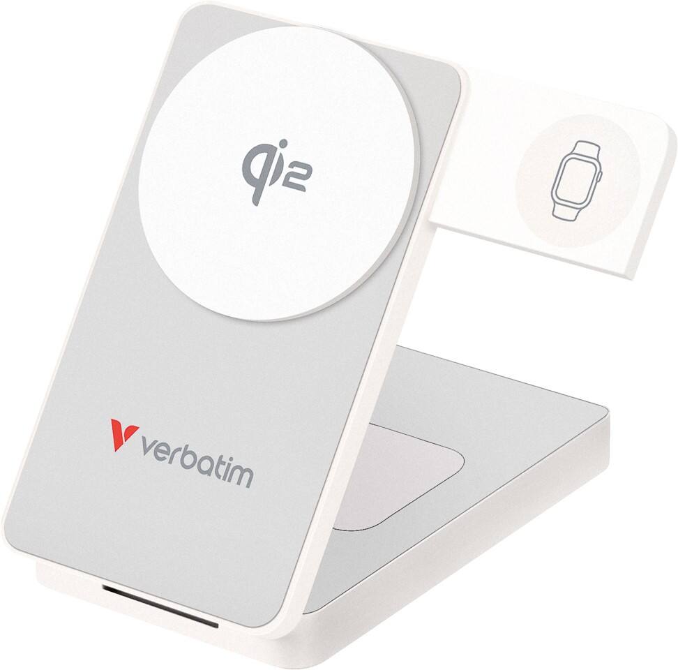Verbatim Charge 'n Go Qi2 10000mAh 3-in-1 Magnetisch Draadloos Powerbank USB-C PD3.0 30W Wit 32296