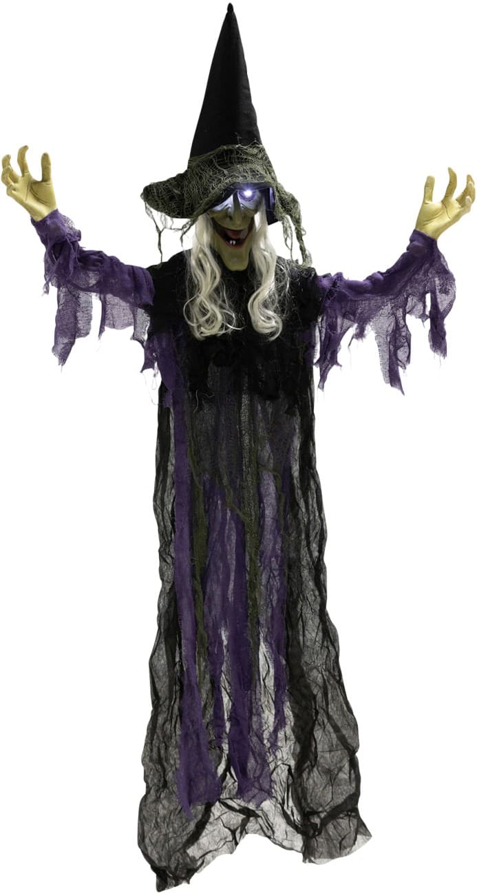 Décoration d’Halloween OutSunny Sorcière Acier, PL (Polyester) Violet 80 (L) x 15 (l) x 183 (h) cm