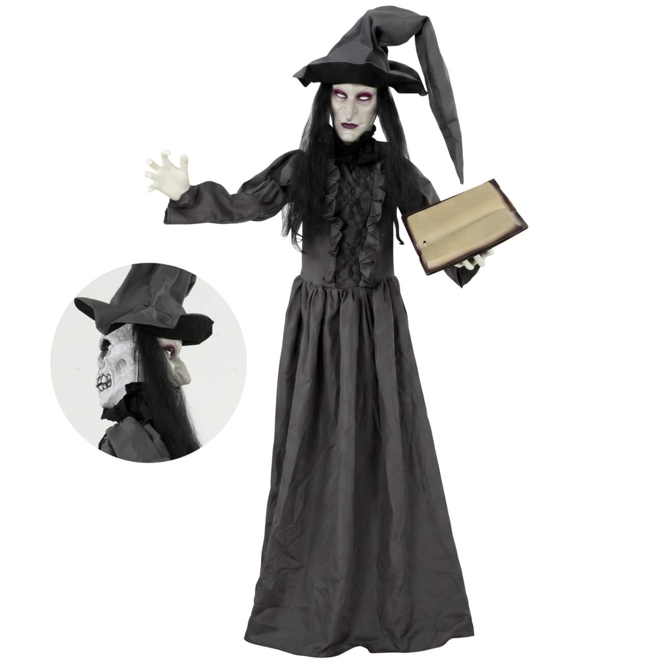 HOMCOM Heks Halloween-versiering Polyester, Metaal Donkergrijs 70 x 18 x 180 cm