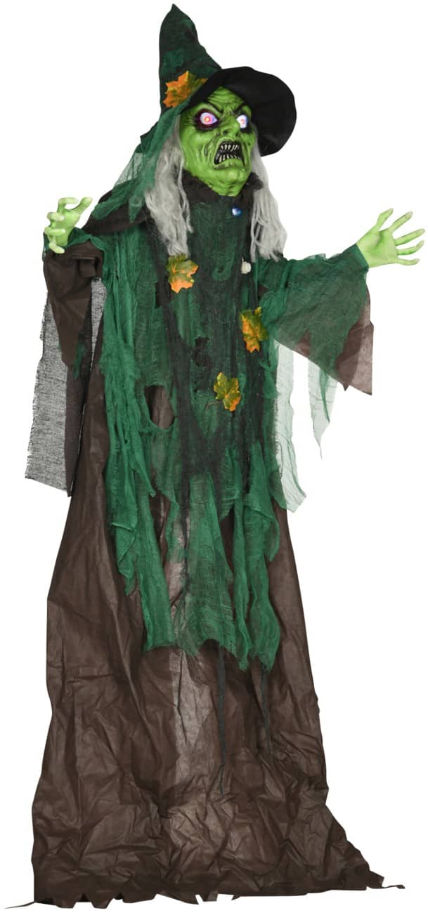HOMCOM Heks Halloween-versiering Kunststof, PE (Polyetheen), Polyester, Staal Multikleur 60 (L) x 18 (B) x 183 (H) cm