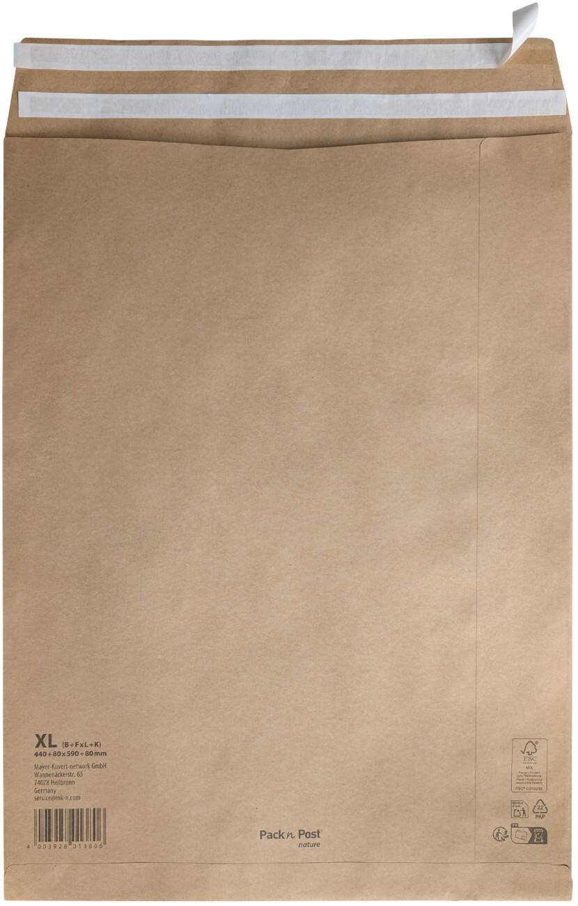 Pochette d'envoi Gusset Bande adhésive Brun Sans fenêtre 90 g/m² 150 unités