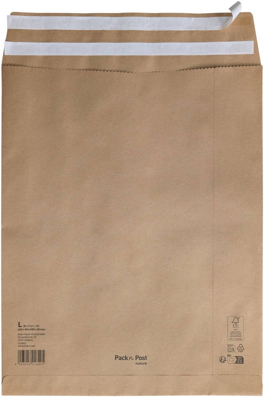 Pochette d'envoi Gusset Bande adhésive Brun Sans fenêtre 90 g/m² 2000 unités