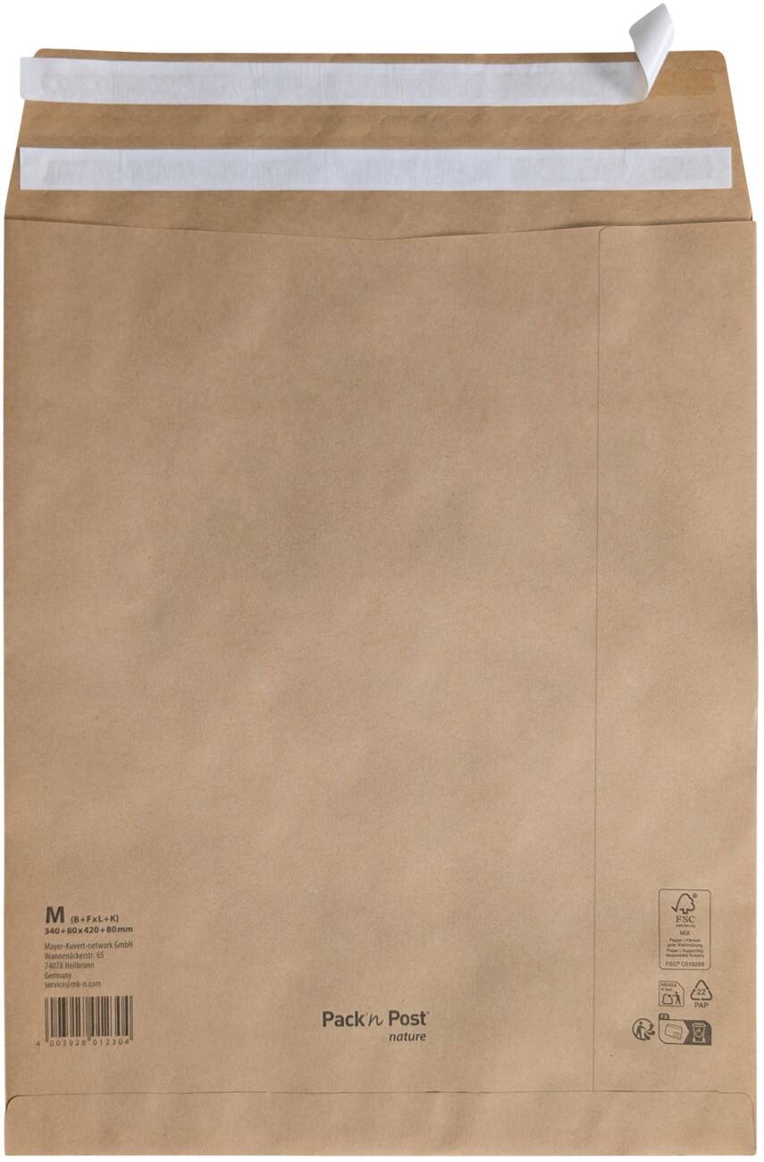 Pochette d'envoi Gusset Bande adhésive Brun Sans fenêtre 90 g/m² 250 unités