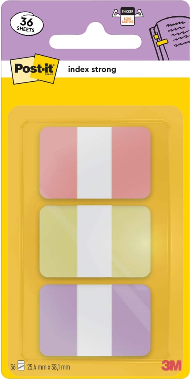 Post-it Indexen Rechthoekig 6,985 x 13,97 x 0,07 cm Multikleur Pastelroze, Geel en Paars 36 Stuks