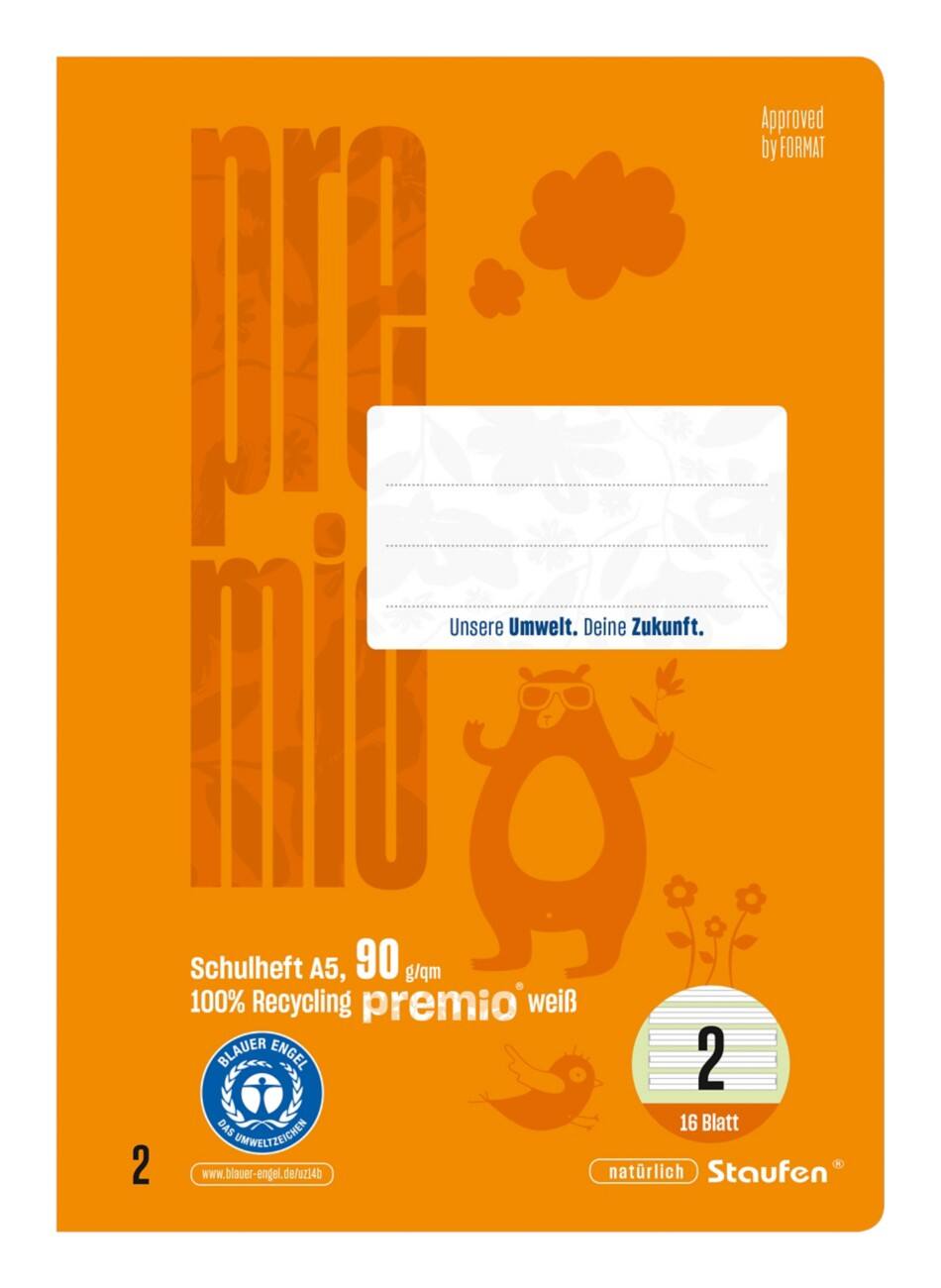 Cahier d'exercices Premio Lin2 A5 16 feuilles 90 g/m² Orange 4/4/4 mm Ligné Coloré