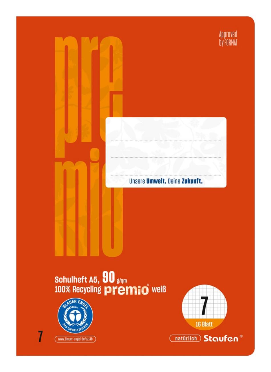 Cahier d'exercice Premio Lin7 A5 16 feuilles 90 g/m² Rouge 7 mm Quadrillé