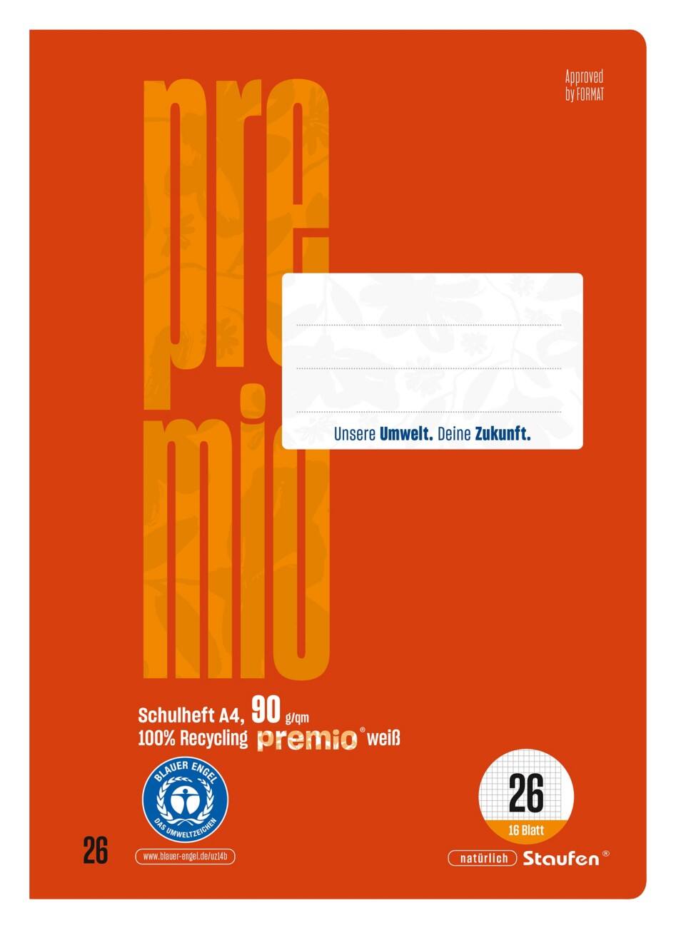 Cahier d'exercices Premio Lin26 A4 16 feuilles 90 g/m² Rouge 5 mm Quadrillé Avec bord