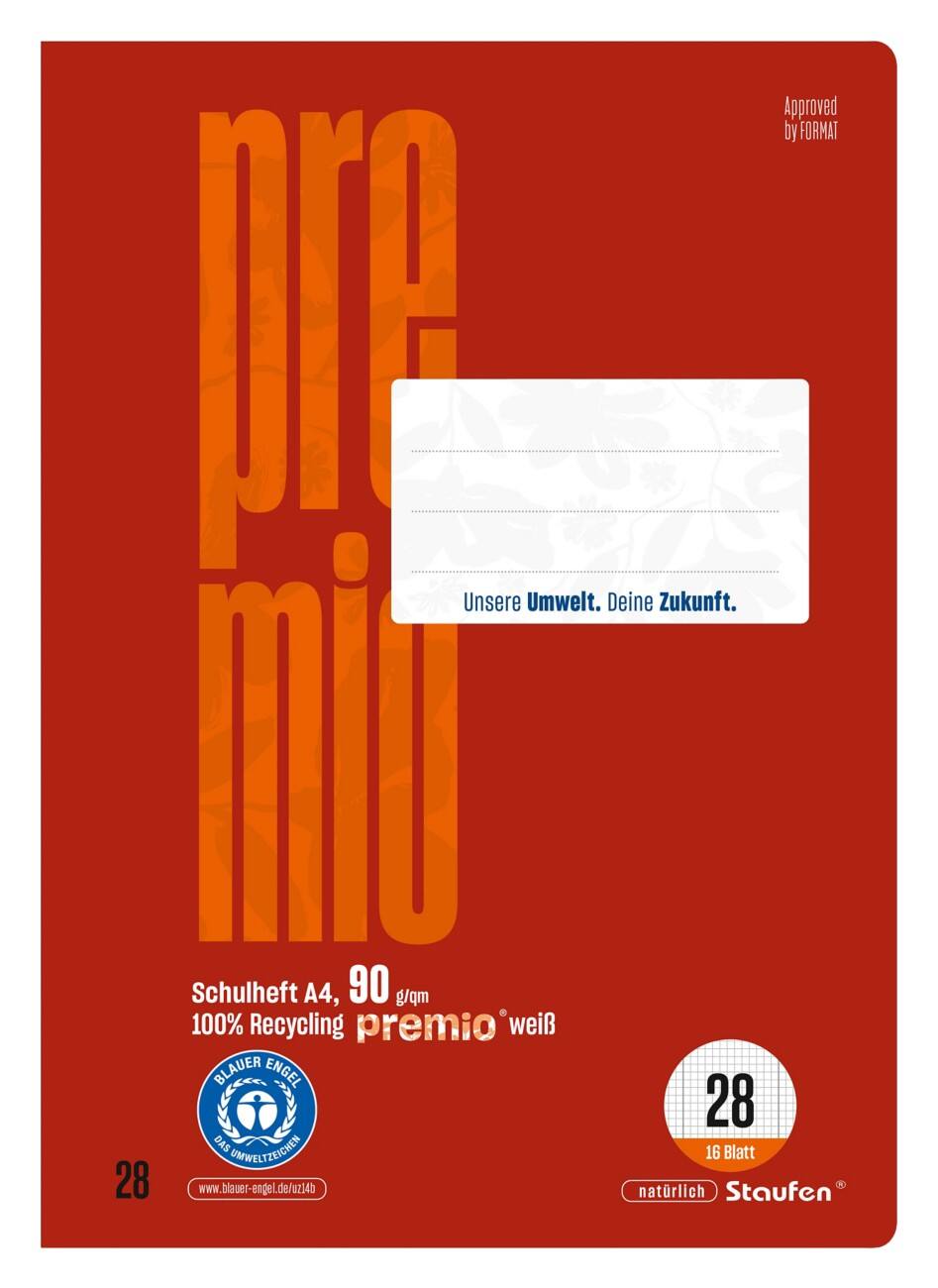Cahier d'exercice Premio Lin28 A4 16 feuilles 90 g/m² Rouge 5 mm Quadrillé