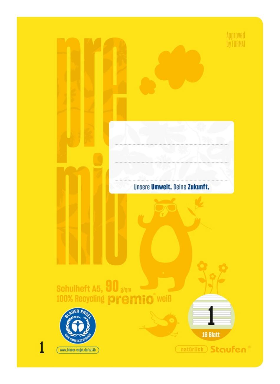 Cahier d'exercices Premio Lin1 A5 16 feuilles 90 g/m² Jaune 5/5/5 mm Ligné Coloré