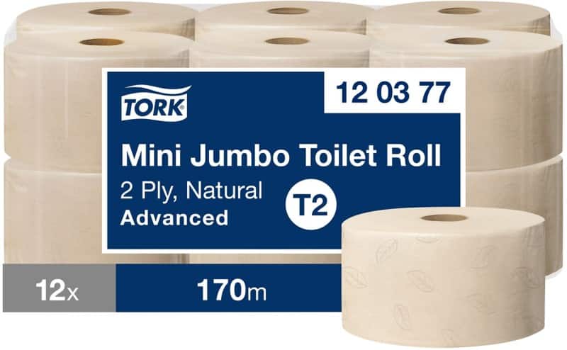 Tork Mini Jumbo Toiletpapier T2 2-laags Naturel 12 Rollen à 170 m