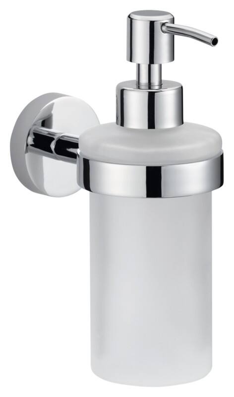 Distributeur de savon tesa Smooz Chrome, métal, verre dépoli Argenté, blanc