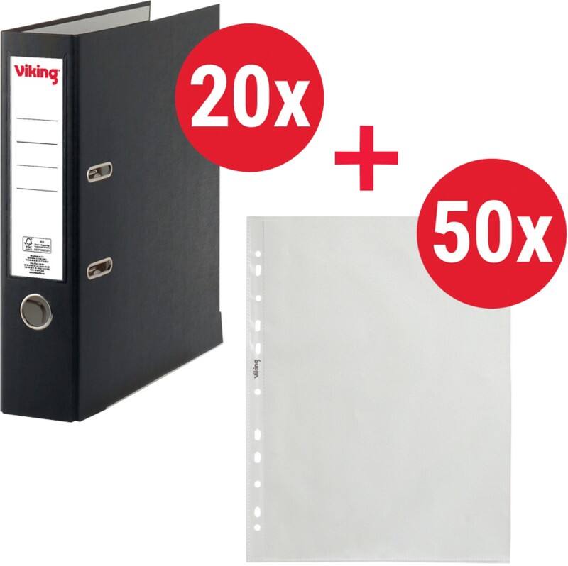 Viking Breed Ordners en showtassen A4 75 mm Transparant 2 Ringen Kunststof Mat Staand  20 Stuks