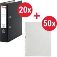 Classeur à levier Viking Large A4 75 mm Noir 2 Anneaux 6703-SZ Carton, PP (Polypropylène) Mat Portrait 20 Unités