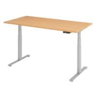 Bureau assis-debout Hauteur Ajustable électriquement Hêtre Bois, Métal Argenté T-Pied 1600 x 800 x 1295 mm