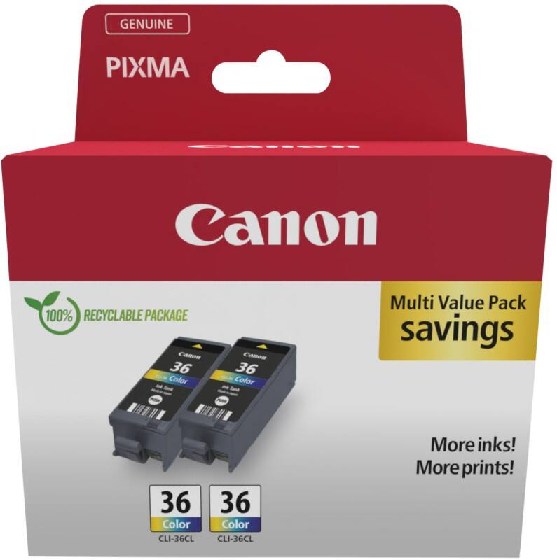 Canon 36 Origineel Inktcartridge Cyaan, Geel, Magenta Pak van 2