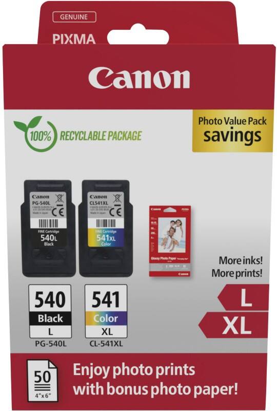 Canon 540, 541 Origineel Inktcartridge Zwart, Cyaan, Magenta, Geel 2 Stuks