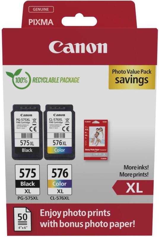 Canon 575, 576 Origineel Inktcartridge Cyaan, Geel, Magenta, Zwart Pak van 2