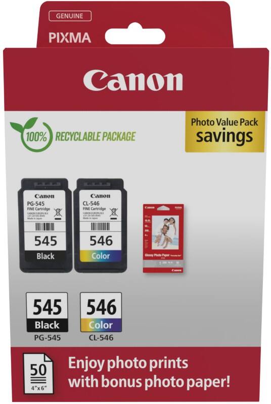 Canon 545, 546 Origineel Inktcartridge Cyaan, Geel, Magenta, Zwart Pak van 2