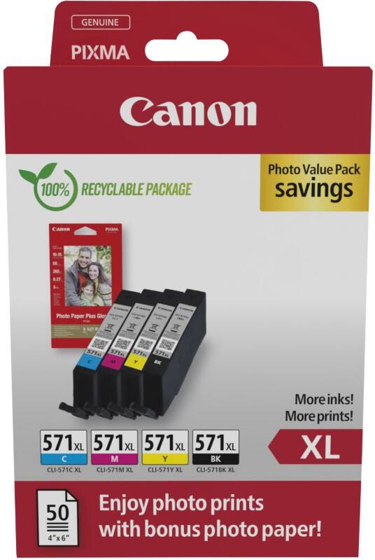 Canon CLI-571XL Originele Inktcartridge 0332C006 Zwart, cyaan, magenta, geel 4 Stuks Foto-inkt