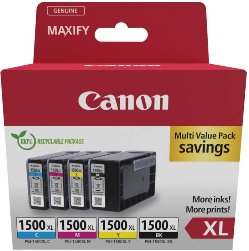 Cartouche jet d'encre Canon PGI-1500XL 9182B010 Noir, cyan, magenta, jaune Multipack 4 unités