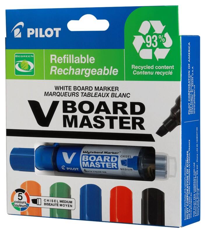 Pilot V-Board Master M Marker Kleurenassortiment Medium Beitelpunt 5,2 mm 50% Gerecycled 5 Stuks