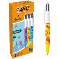 BIC 4 Colours Velours Balpen Multikleur 0.4 mm Medium Balpen Navulbaar 12 Stuks