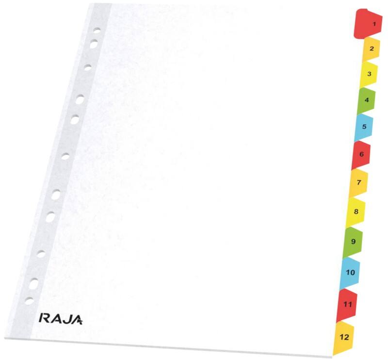 RAJA Mylar 1 tot 12 Numerieke tabbladen A4 Wit 12 tabs Karton 11 Gaten