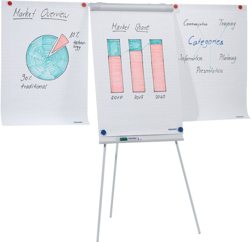 Chevalet de conférence Franken ECO Autoportant Magnétique F2100/N Bras extensibles Hauteur réglable 68 x 105 cm Trépied et auget Gris clair