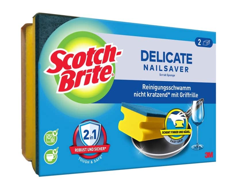Scotch-Brite Delicate Nail Saver Spons 13,4 x 4,6 x 8,9 cm Blauw, geel 2 Stuks