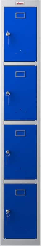 Casier Phoenix Personal Lockers Acier 4 porte Serrure à clé 300 x 500 x 1830 mm Bleu, gris