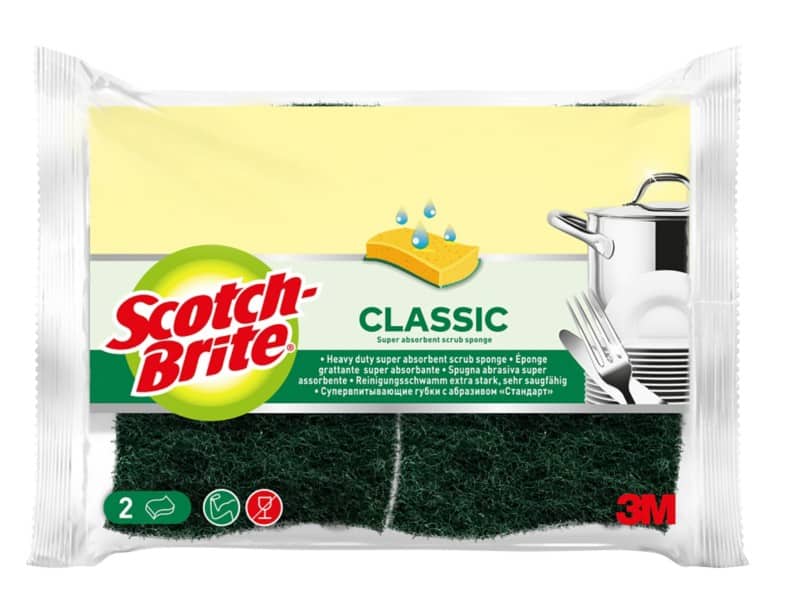 Scotch-Brite Classic Spons 10,5 x 2,5 x 15 cm Geel, groen 2 Stuks