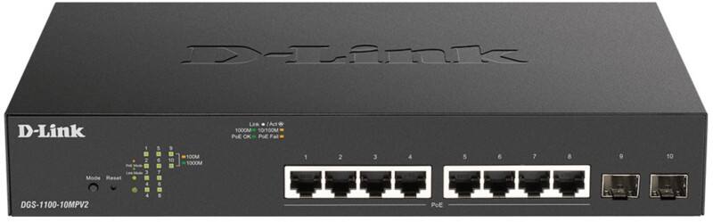 D-Link DGS-1100-10MPV2 Schakelaar Managed L2 Gigabit Ethernet (10/100/1000) Power over Ethernet (PoE) 1U Zwart