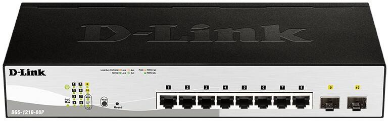 D-Link DGS-1210-08P Schakelaar Managed L2 Gigabit Ethernet (10/100/1000) Power over Ethernet (PoE) Zwart