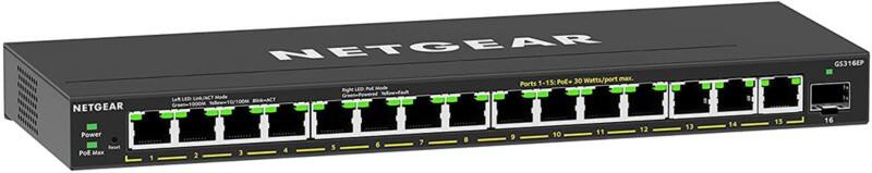 NETGEAR GS316EP-100PES Netwerk Schakelaar Managed Gigabit Ethernet (10/100/1000) Power over Ethernet (PoE) Zwart